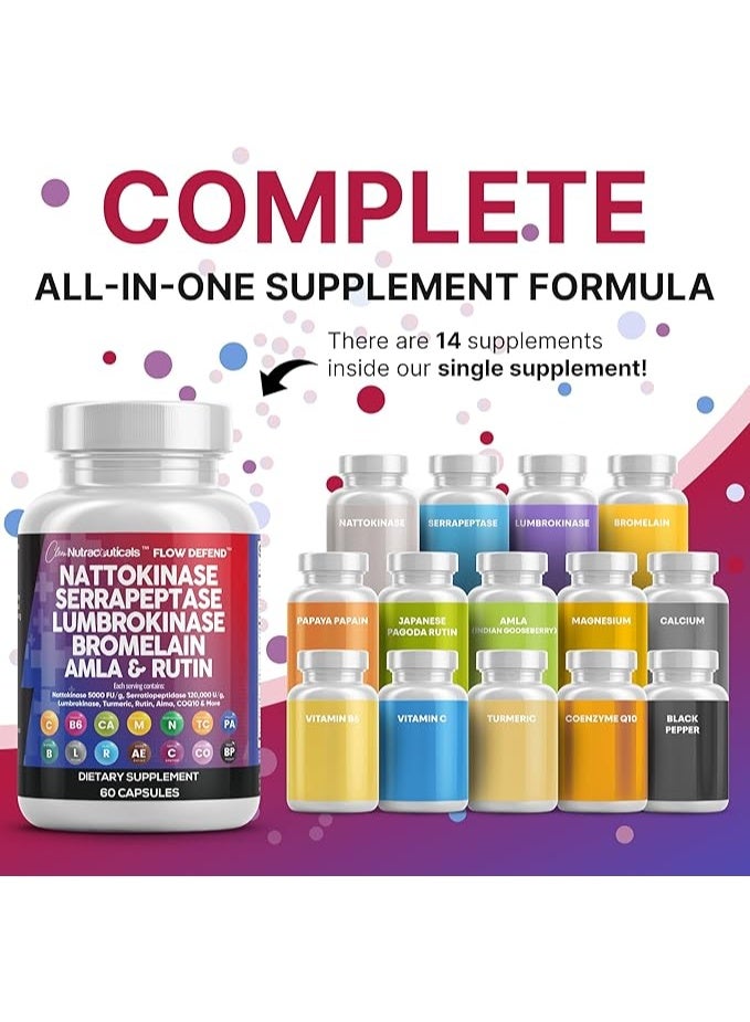 Clean Nutraceuticals lean Nutraceuticals Nattokinase 5000 FU Serrapeptase 120000 SPU Lumbrokinase Enzyme Supplement with Bromelain Papain Papaya Enzymes Rutin - Image 3