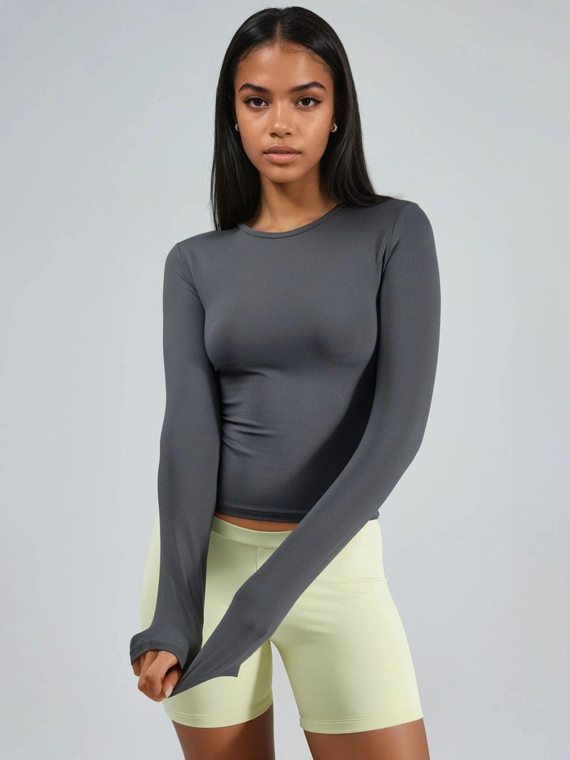 BUSEM Slim Fit Crew Neck Long Sleeve Blouse - Image 1