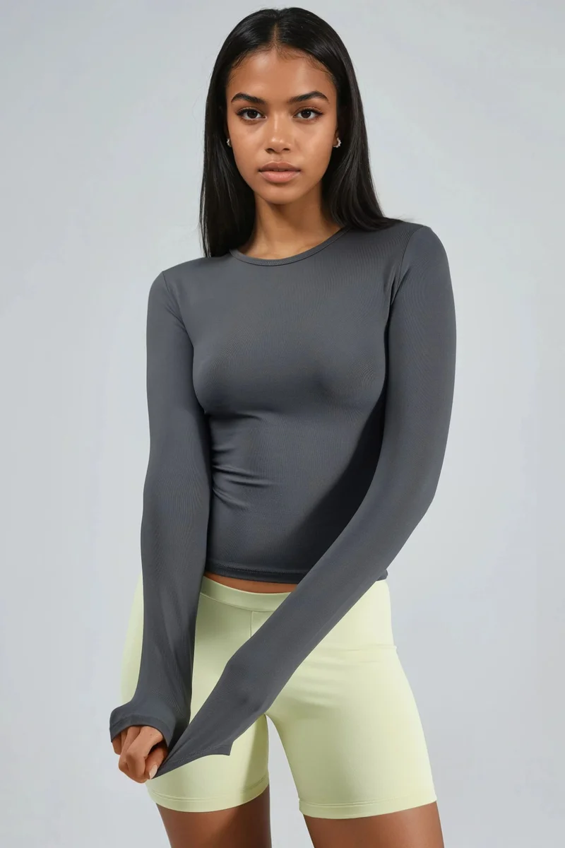 BUSEM Slim Fit Crew Neck Long Sleeve Blouse