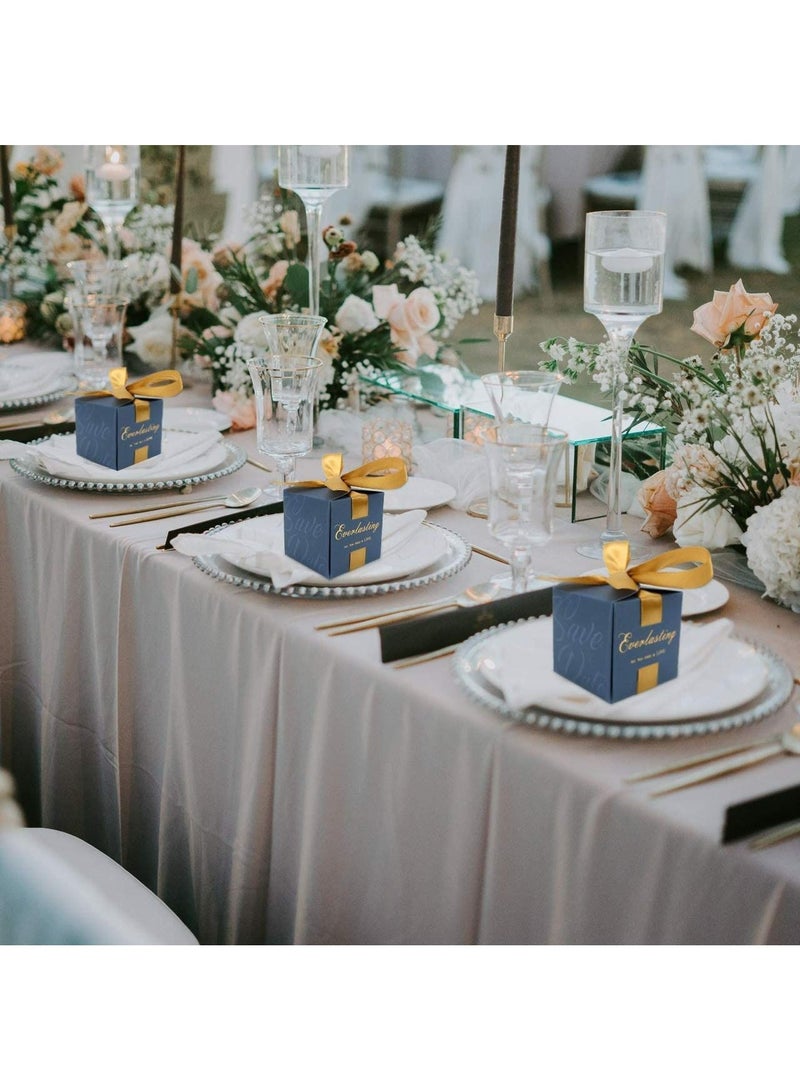 Candy Favor Boxes, 50Pcs Birthday Wedding Party Favor, Chocolate Candy, and Gift Boxes with Ribbon for Wedding Bridal Baby Shower Birthday Party, European Creative Wedding Ribbon Bow Square Candy Box - Image 3