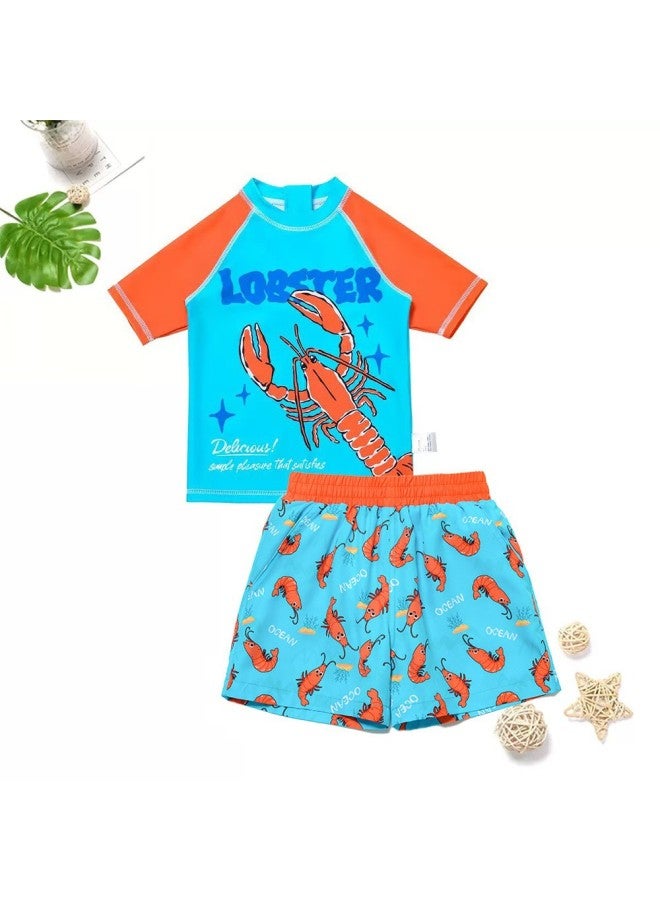 Boys Cartoon Lobster Short Sleeve Swimsuit Set Sun Protection Quick-dry Separated Swimsuit Children's Category A Beach Pants Swimming Suit