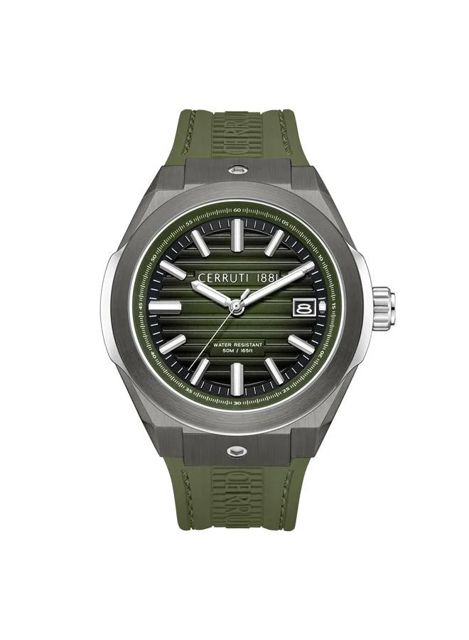 Ruscello 48mm Men's Analog Watch with Olive Green Silicone Strap