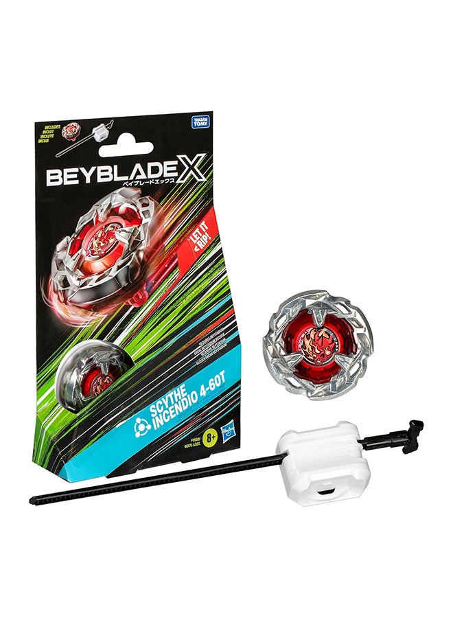 X Launcher Scythe Incendio 4-60T Starter Pack Top & Launcher, Easy Grip, Battle Top Toy, Bey Toy for 8+ Year Old Boys Girls, Authentic Die-cast Metal Parts, Powerful Attacks