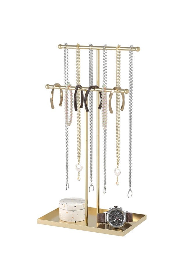 Ausalivan Necklace Organizers Holder, Small Jewelry Display Stand for Women, Men and Vendors, Long Necklace Organizer, Multi-Functional Bracelet Hanger, Space Saving Design (2 Tier Golden) - Image 1
