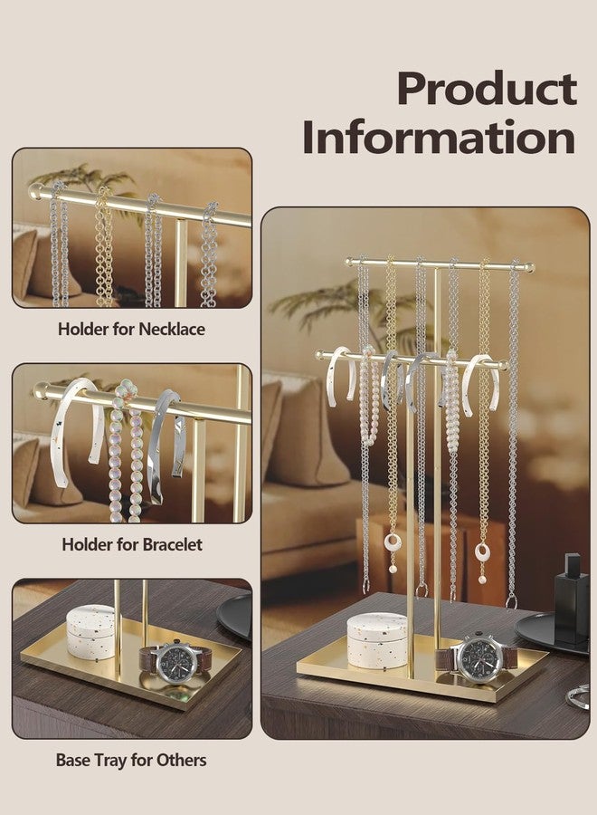 Ausalivan Necklace Organizers Holder, Small Jewelry Display Stand for Women, Men and Vendors, Long Necklace Organizer, Multi-Functional Bracelet Hanger, Space Saving Design (2 Tier Golden) - Image 3