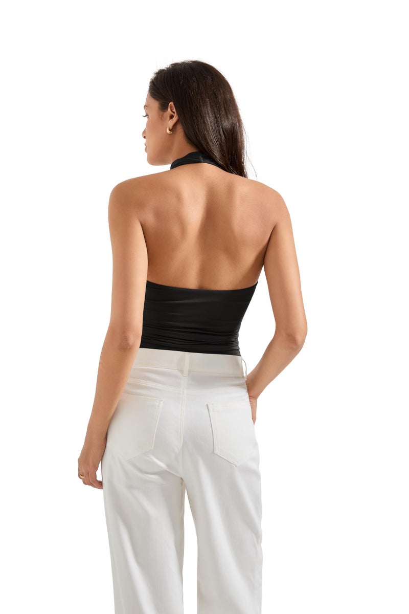 SUUKSESS Women Halter Backless Tank Tops Sexy Cowl Neck Summer Going Out Tops Sleeveless Camisole Top (Black,S) - Image 5