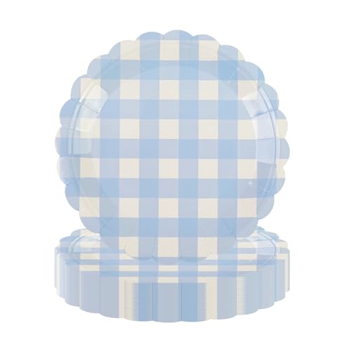 PUEVENYI 50PCS Light Blue Scalloped Paper Plates 7Inch Striped Dessert Plates for Cake Salad Fruit Disposable Decorative Dinner Dessert Serving Plates for Birthday Baby Shower Wedding Party Supplies - Image 2