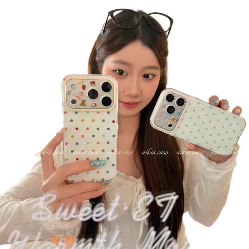 غطاء واقي بسيليكون لـ iPhone 16 / 16 Plus / 16 Pro / 16 Pro Max مع مقاوم للصدمات وحماية من السقوط مع مقاوم للصدمات مع تغطية كاملة مع نقشة منقطة باللون أزرق من السيليكون باللون الأ. - Image 2