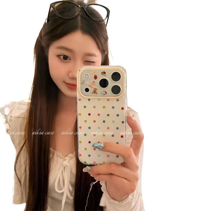 غطاء واقي بسيليكون لـ iPhone 16 / 16 Plus / 16 Pro / 16 Pro Max مع مقاوم للصدمات وحماية من السقوط مع مقاوم للصدمات مع تغطية كاملة مع نقشة منقطة باللون أزرق من السيليكون باللون الأ. - Image 3