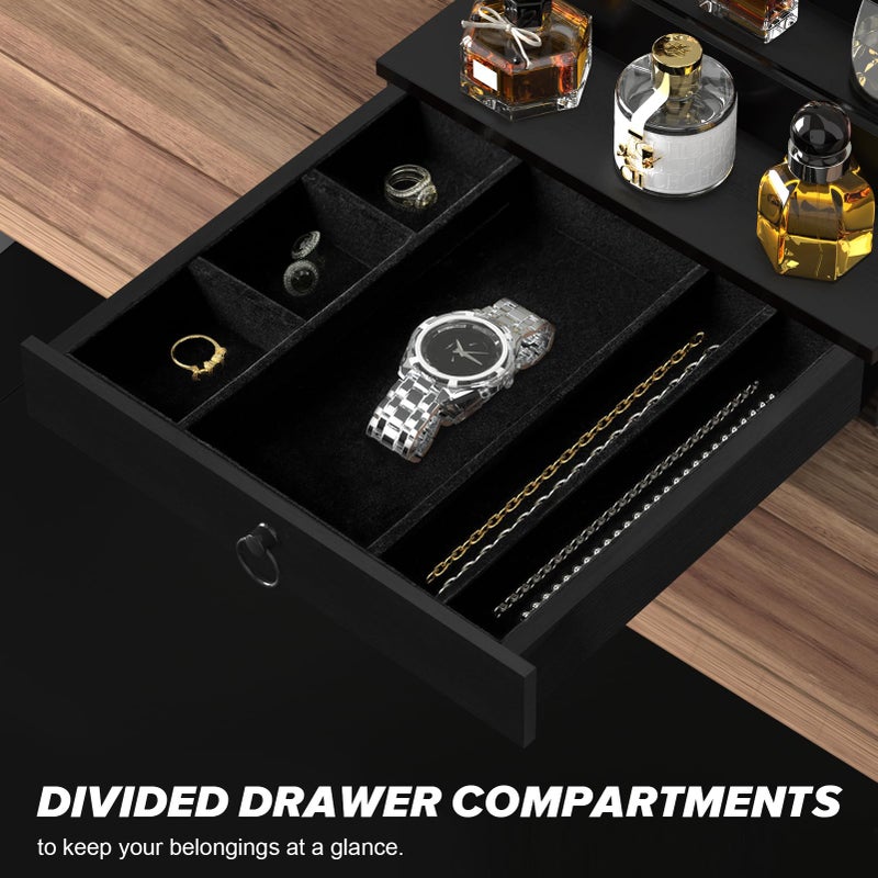 upcessory Cologne Organizer for Men, 4 Tier Black Wood Perfume Organizer with Felt Lining Drawer and Hidden Compartment, Perfume Display Holder, A Gift for Men - Image 4