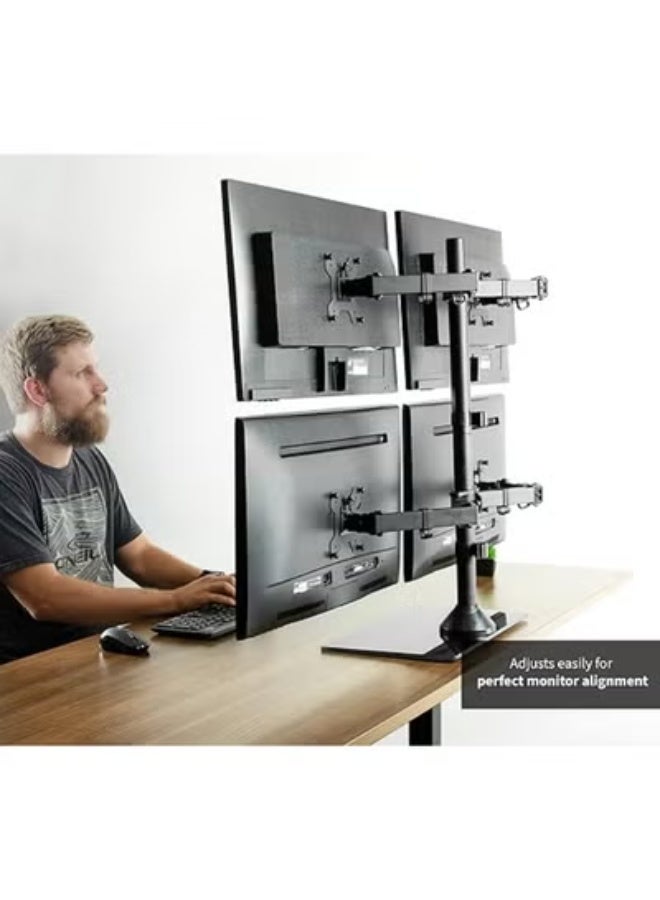 Adjustable Quad Monitor Desk Stand Mount - Heavy Duty Glass Base, Holds 4 Screens up to 27 Inches, Free Standing Ergonomic Display Holder - Image 4