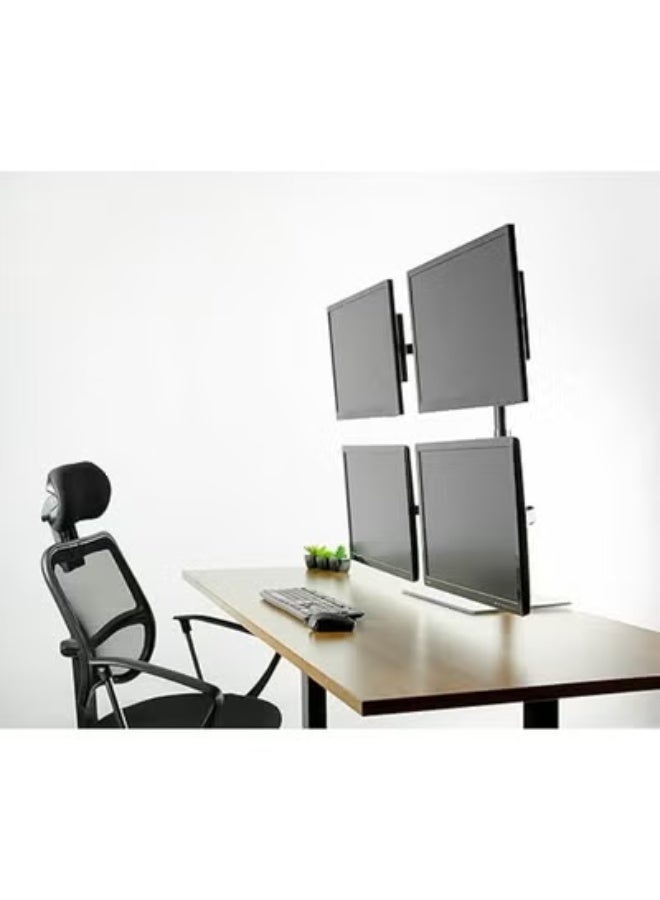 Adjustable Quad Monitor Desk Stand Mount - Heavy Duty Glass Base, Holds 4 Screens up to 27 Inches, Free Standing Ergonomic Display Holder - Image 5