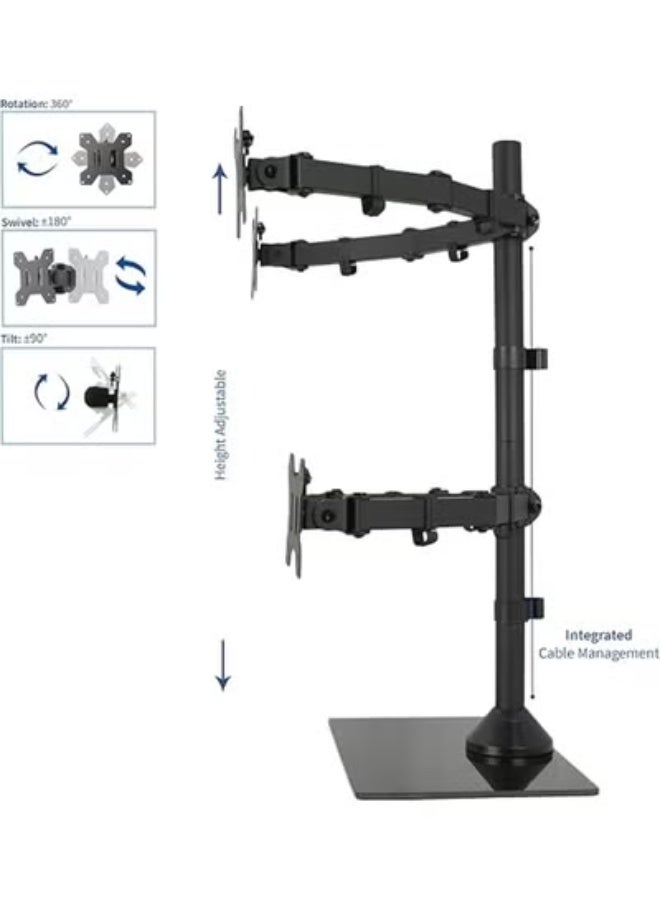 Adjustable Quad Monitor Desk Stand Mount - Heavy Duty Glass Base, Holds 4 Screens up to 27 Inches, Free Standing Ergonomic Display Holder - Image 3