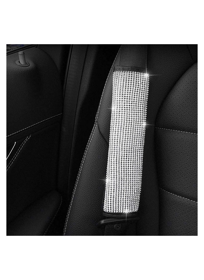 Generic - Universal Car Accessories Set Of 5 Pieces Crystal Steering Wheel Cover, Diamond Handbrake Cover, seat belt cover and Diamond Gear Shift Knob Cover Accessory for car - Silver /Black - Image 1