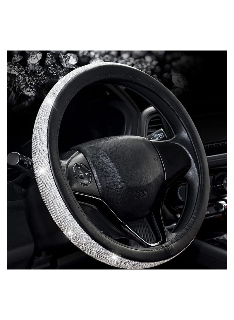 Generic Universal Car Accessories Set Of 5 Pieces Crystal Steering Wheel Cover, Diamond Handbrake Cover, seat belt cover and Diamond Gear Shift Knob Cover Accessory for car - Silver /Black  - Image 5