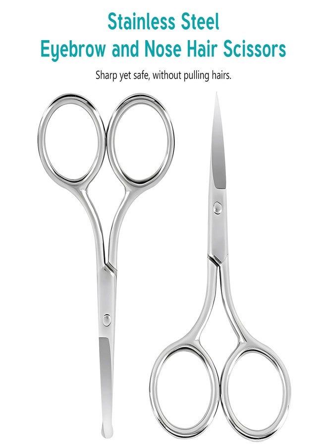 Kootinn Facial Hair Grooming Scissors for Men & Women: Eyebrow, Nose Hair, Mustache, Beard, Eyelashes, Ear Trimming Kit - Curved & Rounded Safety Tip Clippers - 2PCS Silver. - Image 2