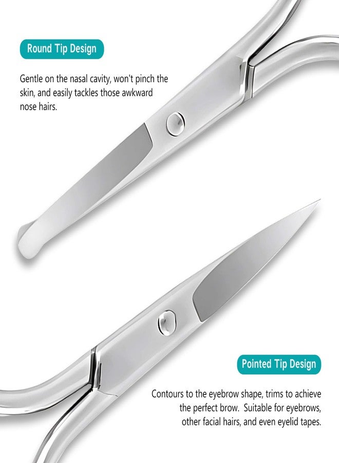 Kootinn Facial Hair Grooming Scissors for Men & Women: Eyebrow, Nose Hair, Mustache, Beard, Eyelashes, Ear Trimming Kit - Curved & Rounded Safety Tip Clippers - 2PCS Silver. - Image 3