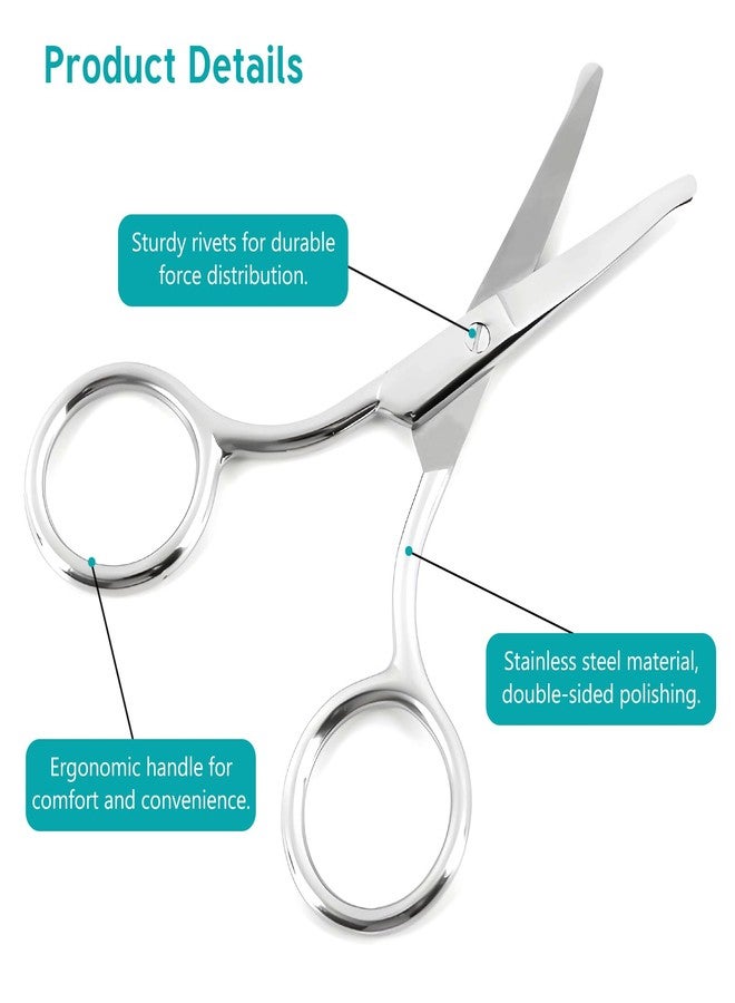Kootinn Facial Hair Grooming Scissors for Men & Women: Eyebrow, Nose Hair, Mustache, Beard, Eyelashes, Ear Trimming Kit - Curved & Rounded Safety Tip Clippers - 2PCS Silver. - Image 5