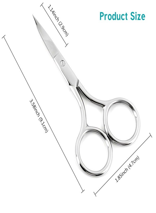 Kootinn Facial Hair Grooming Scissors for Men & Women: Eyebrow, Nose Hair, Mustache, Beard, Eyelashes, Ear Trimming Kit - Curved & Rounded Safety Tip Clippers - 2PCS Silver. - Image 4