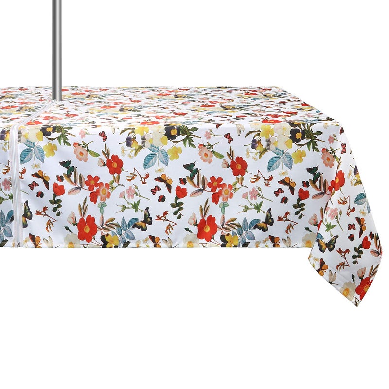 ColorBird Spring Summer Outdoor Tablecloth Waterproof Spillproof Polyester Fabric Table Cover with Zipper Umbrella Hole for Patio Garden Tabletop Decor 60 Square Zippered Watercolor Floral