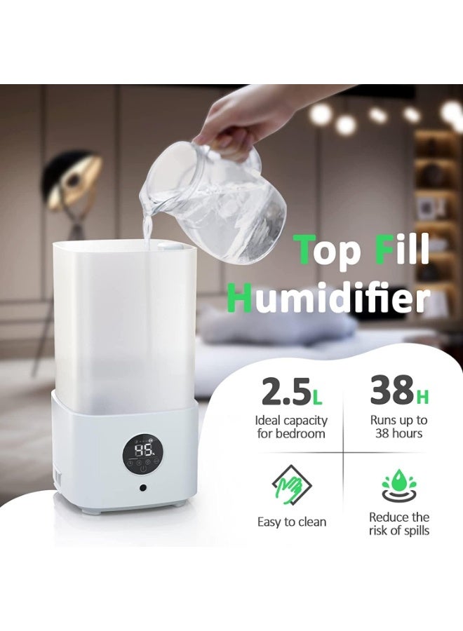 Kueh 2.5L Humidifiers for Bedroom with Night Light, Cool Mist Humidifier for Home, Office & Plant, Auto-Off, Up to 38H for 20 ㎡, Quiet Operation with 360° Rotation Nozzle - Image 2