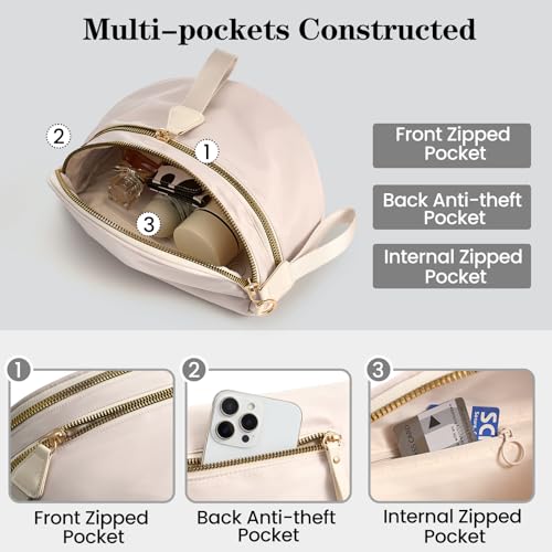 kuifang Nylon Crossbody Bags Bum Bag for Women Large Sling Bag Purse with Adjustable Strap（Beige） - Image 3