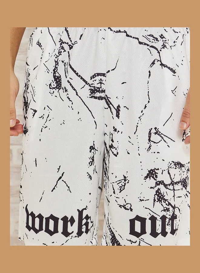 Styli Active Marble Slogan Print Shorts