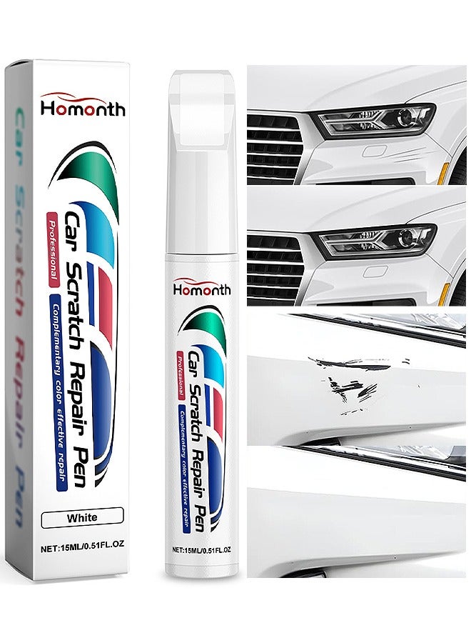 Homonth Touch Up Paint For Cars, Automotive Paint, 2 in 1 Car Touch Up Paint Erase Car Scratches Pen For Vehicles, Quick And Easy To Repair Universal Car Paint (White) - Image 1