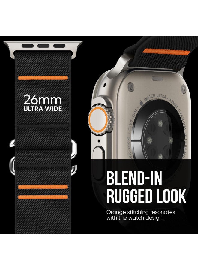 Suitisbest أشرطة Suitisbest الرياضية متوافقة مع ساعة آبل الترا بحجم 49mm 46mm 45mm 44mm 42mm للرجال والنساء، حزام حلقة نيلون مرنة مع خطاف S لساعة iWatch سلسلة 10 الترا SE 9 8 7 6 5 4 3، أسود - Image 1