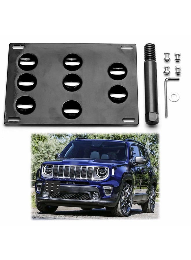 Xotic Tech for Jeep Renegade 2015+ Black Front Bumper Tow Hook License Plate - No Drill Mounting Bracket Adapter Kit - Image 1