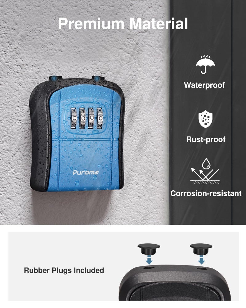 Puroma Key Lock Box, Portable Combination Lockbox Wall-Mounted Key Storage Box for House Keys, Resettable Code Safe Security Lock Box for Home, Office, Apartment Spare Key Storage (1 Pack, Blue) - Image 4