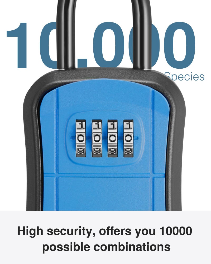 Puroma Key Lock Box, Portable Combination Lockbox Wall-Mounted Key Storage Box for House Keys, Resettable Code Safe Security Lock Box for Home, Office, Apartment Spare Key Storage (1 Pack, Blue) - Image 3