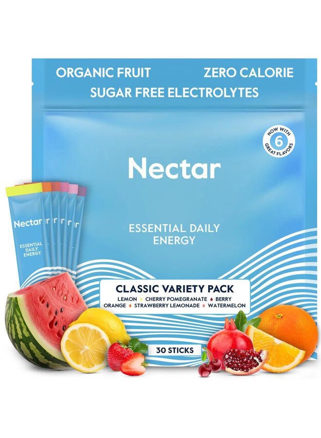 Nectar معزز الطاقة - كافيين عضوي، ب12 وإلكتروليتات - خالي من السكر والسعرات الحرارية - قهوة صحية، مشروب طاقة وبديل للصودا - مكمل ترطيب وطاقة (مجموعة متنوعة من 30 عبوة مسحوق) - Image 1