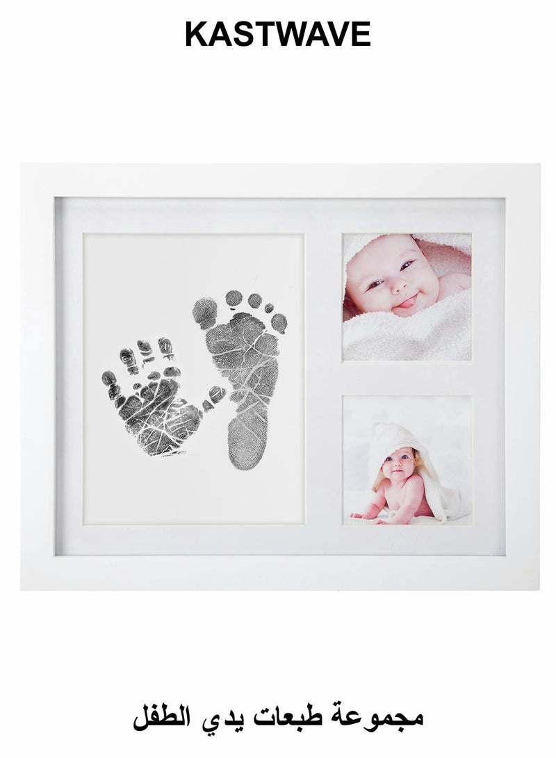KASTWAVE Baby Handprint and Footprint Kit, Baby Picture Frame with Ink, 3 Window No-Fold Square Photo Frame - Image 1