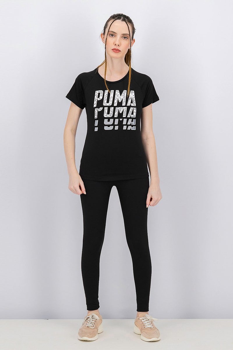 PUMA Women Front Graphic Tee, Cotton Black - Image 3