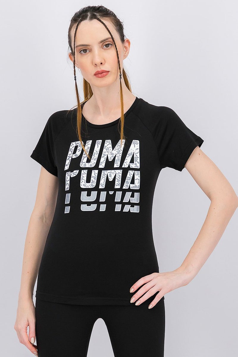 PUMA Women Front Graphic Tee, Cotton Black - Image 1