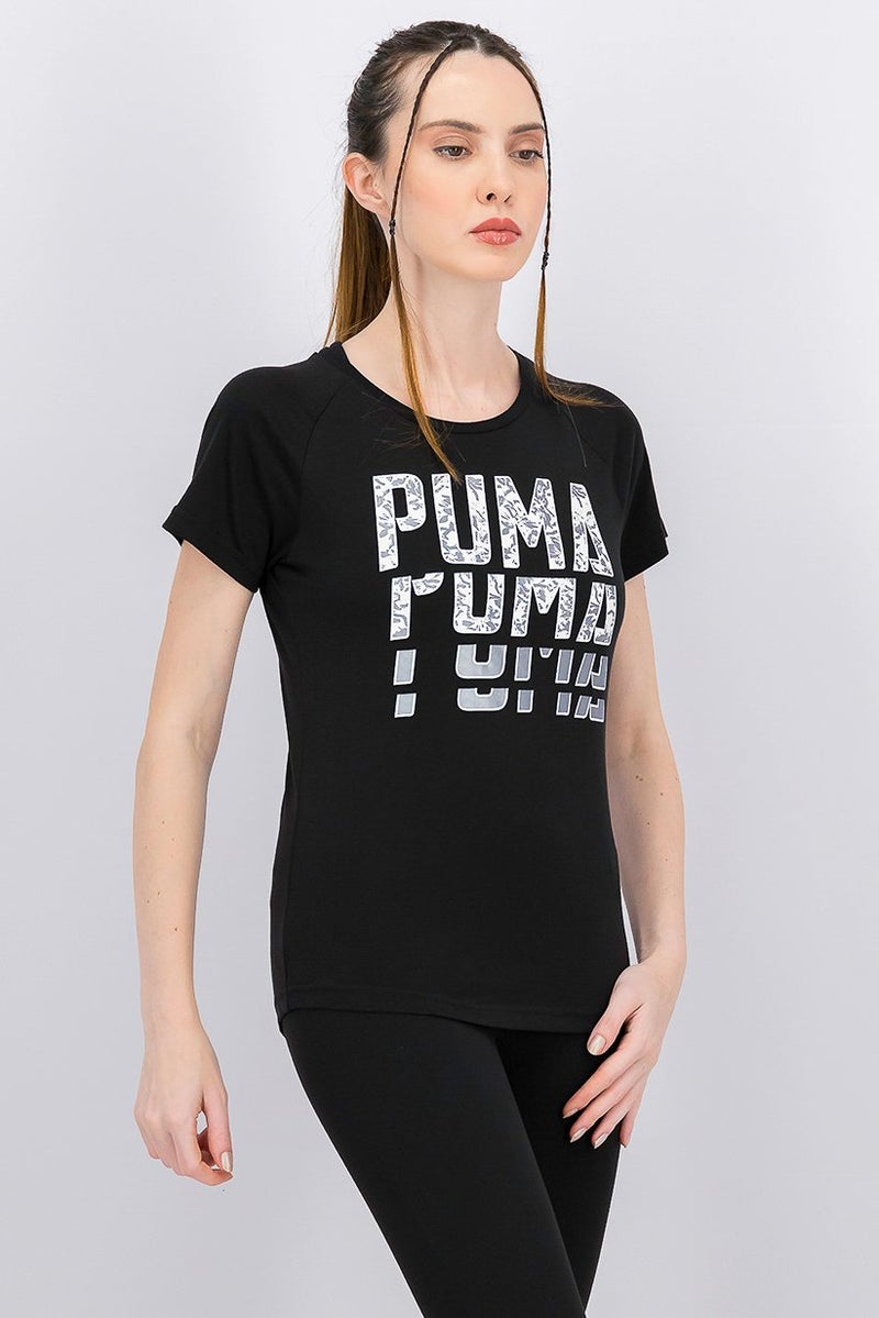 PUMA Women Front Graphic Tee, Cotton Black - Image 4
