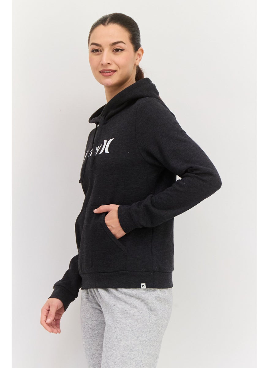 Hurley Women Hooded Long Sleeve Brand Logo Sweatshirt, Dark Grey  - Image 2