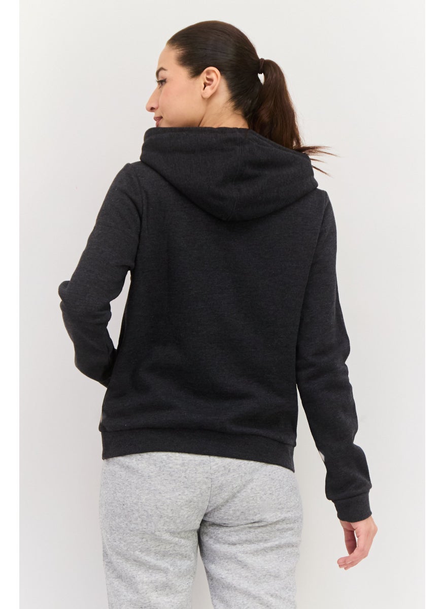 Hurley Women Hooded Long Sleeve Brand Logo Sweatshirt, Dark Grey  - Image 3