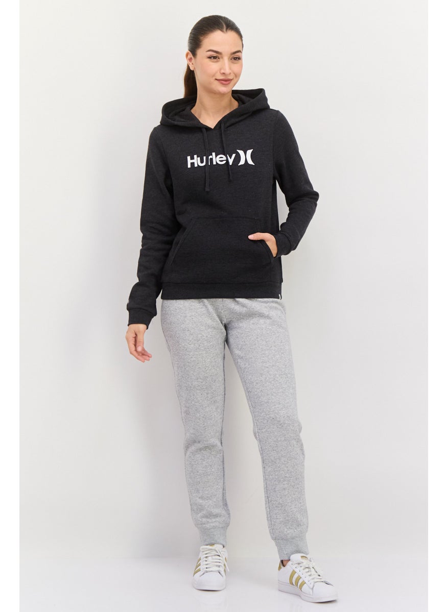 Hurley Women Hooded Long Sleeve Brand Logo Sweatshirt, Dark Grey  - Image 4