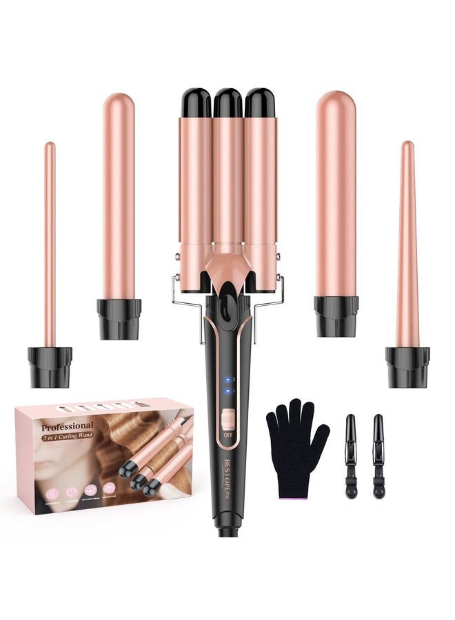 BESTOPE PRO Waver Curling Iron Wand, BESTOPE PRO 5 in 1 Curling Wand Set with 3 Barrel Hair Crimper for Women, Fast Heating Hair Wand Curler in All Hair Type - Image 1
