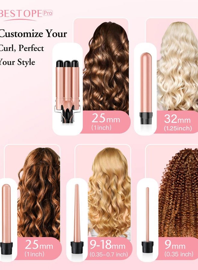 BESTOPE PRO Waver Curling Iron Wand, BESTOPE PRO 5 in 1 Curling Wand Set with 3 Barrel Hair Crimper for Women, Fast Heating Hair Wand Curler in All Hair Type - Image 2