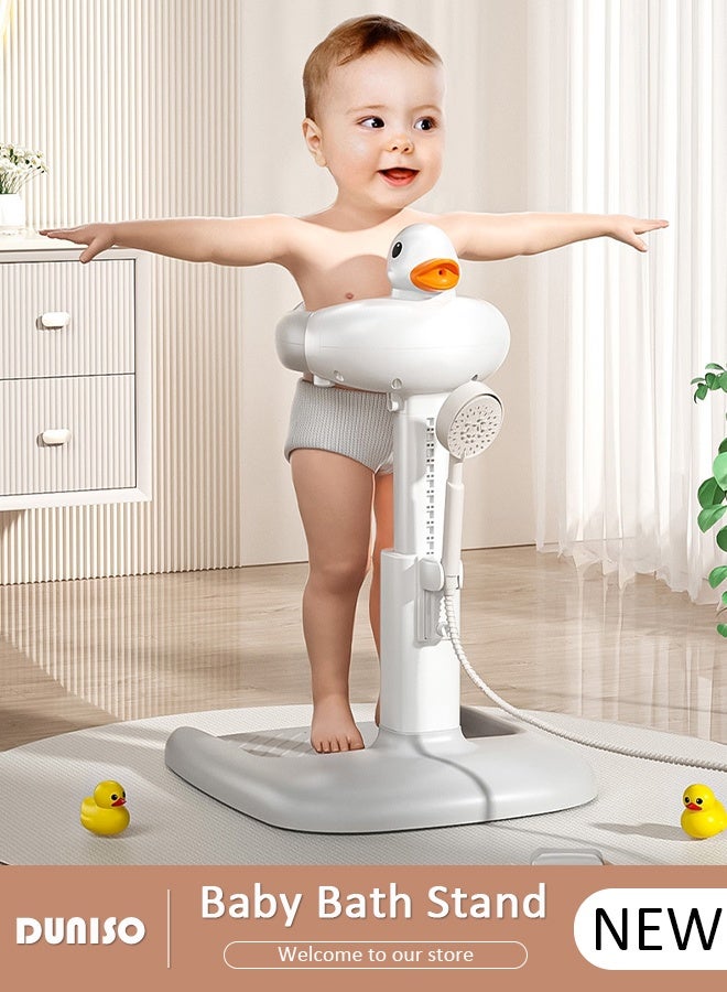 DUNISO Baby Shower Stand with Support Stool,Adjustable Toddler Shower Stand Shower Standing Support and Anti-Slip, Anti-Dumping, Easy to Clean - Image 1
