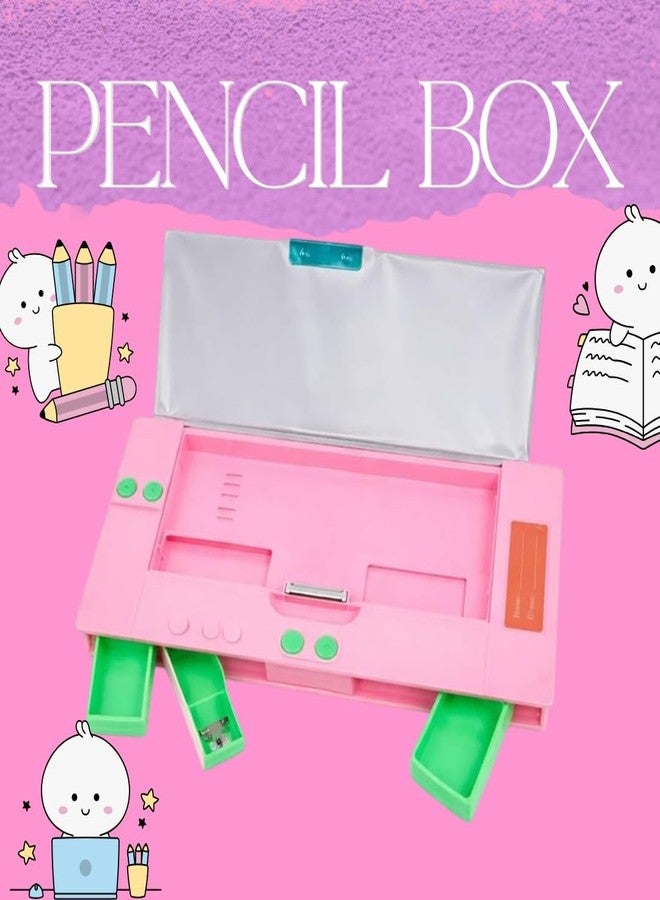 SMAX Jumbo Pencil Box for Kids | Multifunction Large Capacity Pencil Case with Compartments, Push Button Storage, Built-in Sharpener | Cute Cartoon Pencil Box for School Boys & Girls (Pink) - Image 5