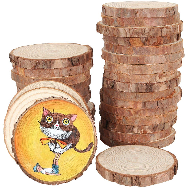 CertBuy 50 Pcs Natural Wood Slices 4 Inches Undrilled Round Wood Tree Slices Crafts Wooden Circles with Bark for Wedding Centerpiece DIY Projects Party Home Decor Christmas Ornaments