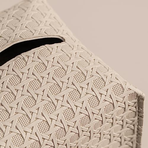 OLETHA Square Tissue Box Cover - Aesthetic Desk Decor for Room, Home & Office - Tissues Cube Boxes Holder - Lattice Patterns, Light Taupe - Image 3