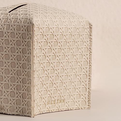OLETHA Square Tissue Box Cover - Aesthetic Desk Decor for Room, Home & Office - Tissues Cube Boxes Holder - Lattice Patterns, Light Taupe - Image 4