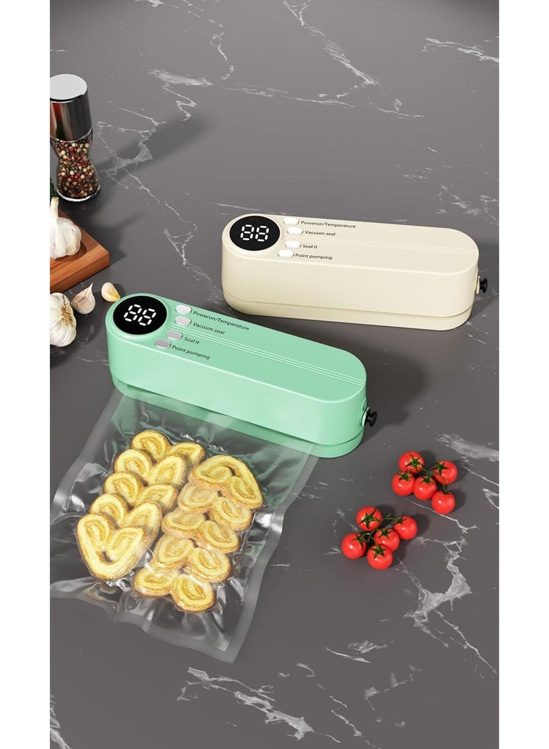 كيمايا جهاز 3 في 1 لاسلكي صغير لإغلاق الأكياس القابلة لإعادة الشحن لتخزين الطعام مع 4 أكياس للوجبات الخفيفة، وجهاز إغلاق حراري لأكياس رقائق البطاطس، وجهاز إغلاق يدوي لإغلاق الأكياس المفرغة من الهواء لحفظ الطعام، ومضخة نفخ للكرات - Image 2