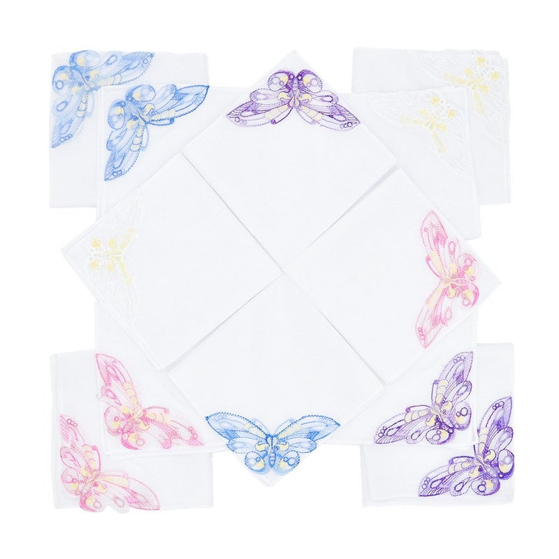 Selected Hanky Womens Cotton Handkerchiefs with Butterfly Lace at Corner Ladies Hankies 12 Pcs Handkerchiefs of Textiles