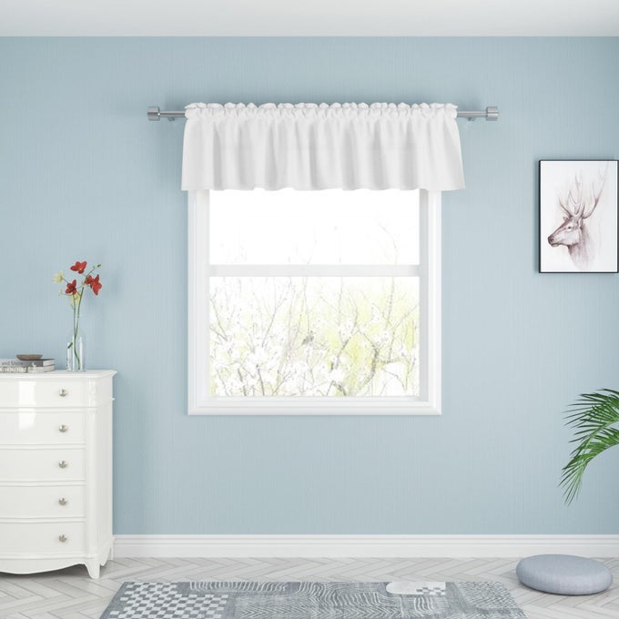 WHITE VALANCE CURTAINS 18 INCHES LONG LINEN TEXTURED CURTAIN VALANCE TOPPERS KITCHEN SHORT SMALL MINI LITTLE LIVING ROOM BEDROOM WINDOW CURTAIN VALANCES 1 PANEL ROD POCKET 54X18